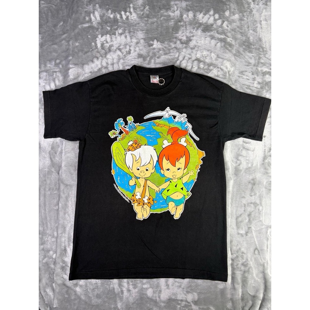 Vintage T-Shirt Flintstones Sz L 90s Big Pebbles and Bam Bam Black Single Stich